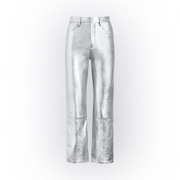 The Mighty Company The Queensway Lamb Leather Silver Pants Straight Leg Size 12 - Picture 3 of 13